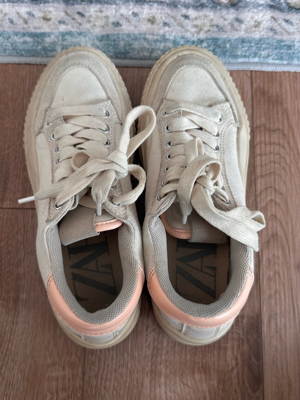 Zara Casual Women's Canvas Sneakers in Beige with Peach Accent